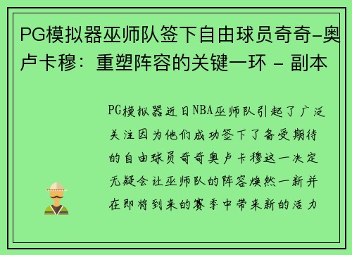 PG模拟器巫师队签下自由球员奇奇-奥卢卡穆：重塑阵容的关键一环 - 副本